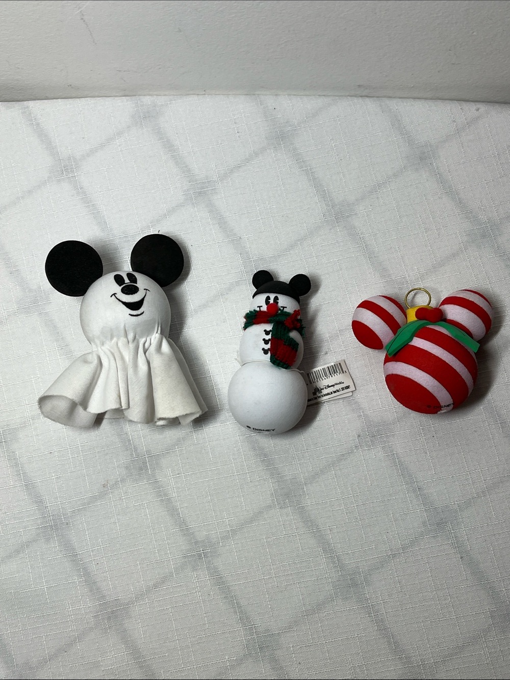 Disney White Mickey Ghost and Festive Stripe Ornaments Set
